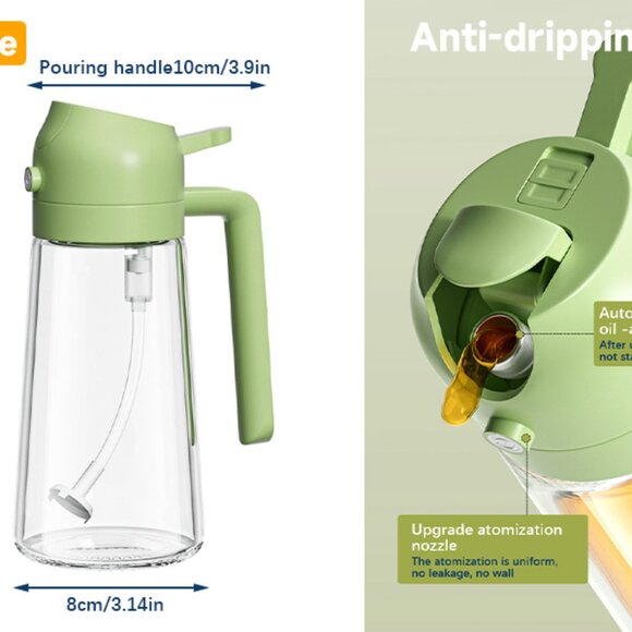 Set of 2 -16oz Olive Oil Dispenser Glass Bottle 2 in 1 Sprayer Pourer Bottles - Picture 4 of 12